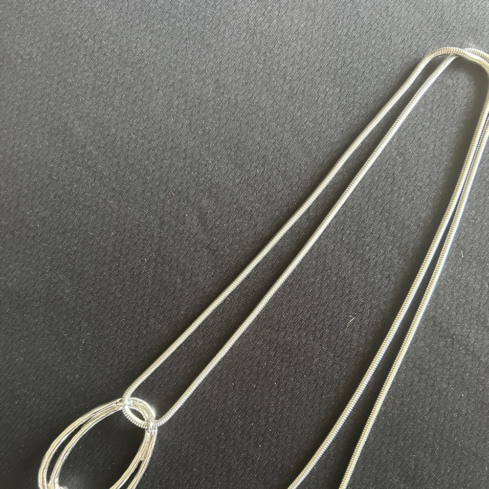 Chicos Necklace Layered Open Oval Silver Tone adjustable 20" Costume Jewelry